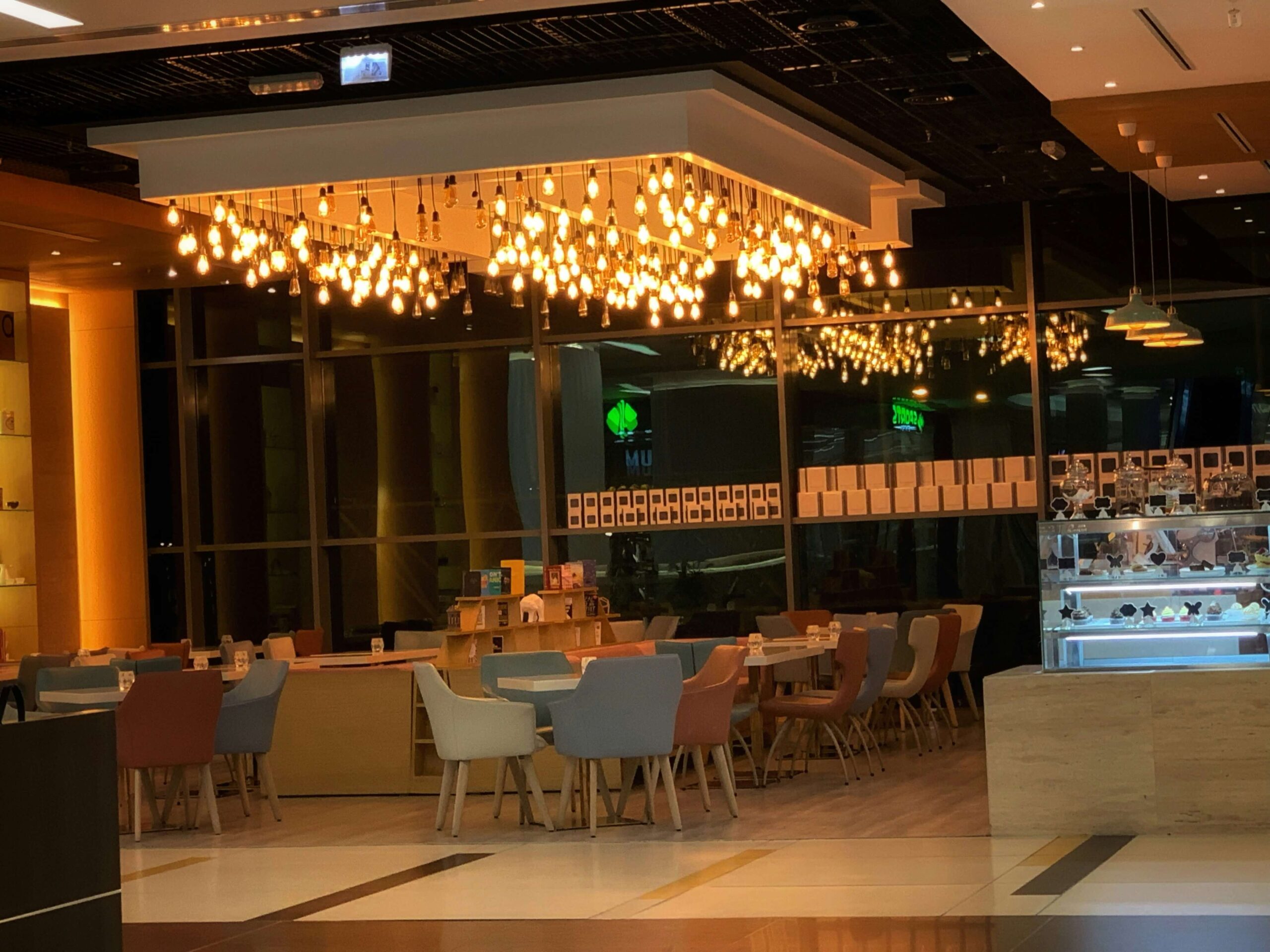 a dimly lit restaurant in Doha